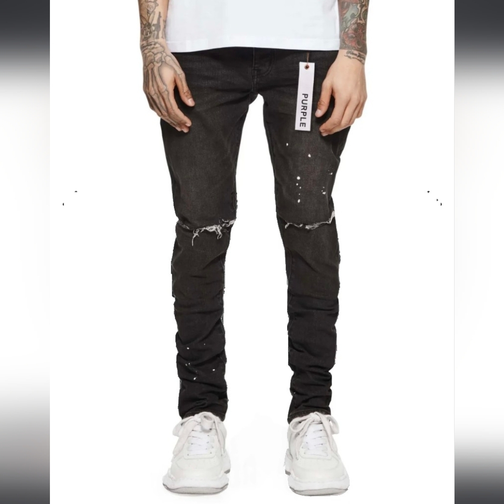 Purple Brand P001 Overspray Men's Button Fly Black Jeans NWT Size 36
